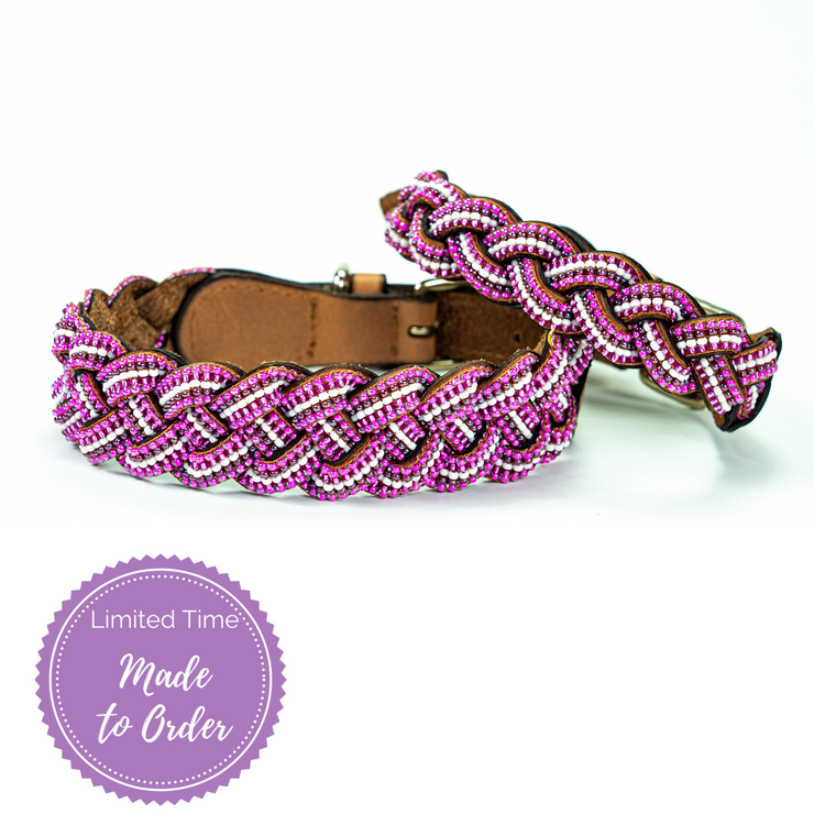 Pink Braided Sambboho dog collar (made to order)