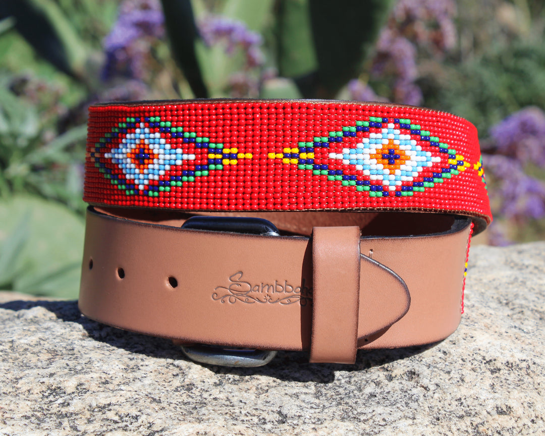 White, brown and green handmade beaded buy leather belt with free shipping